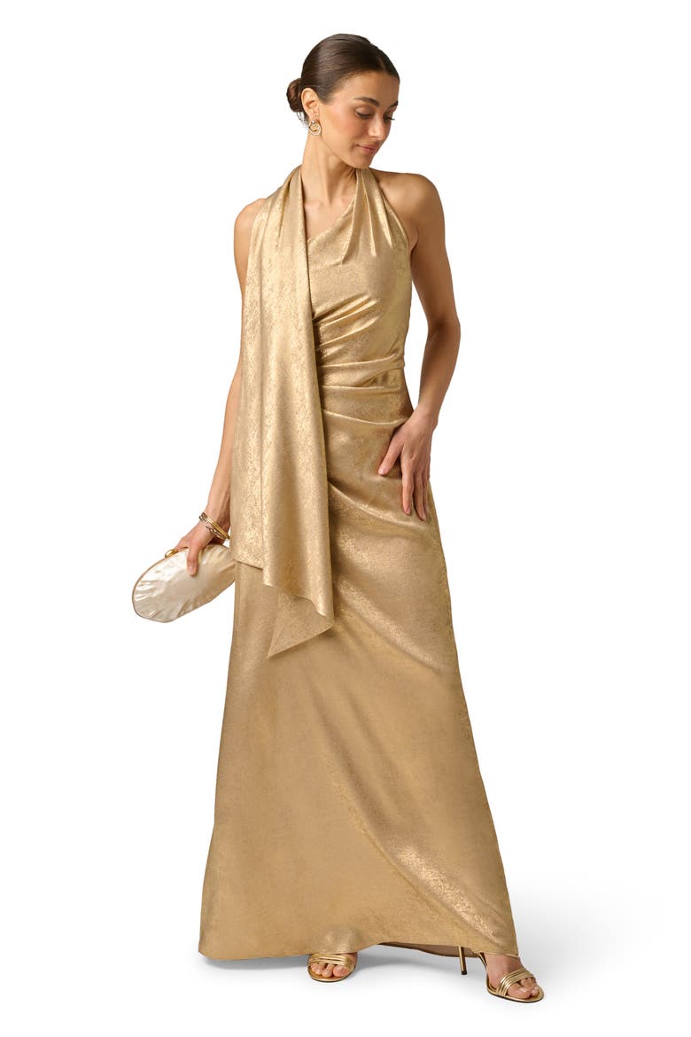 Foiled Chiffon Maxi Gown, Alternate, color, LIGHT GOLD