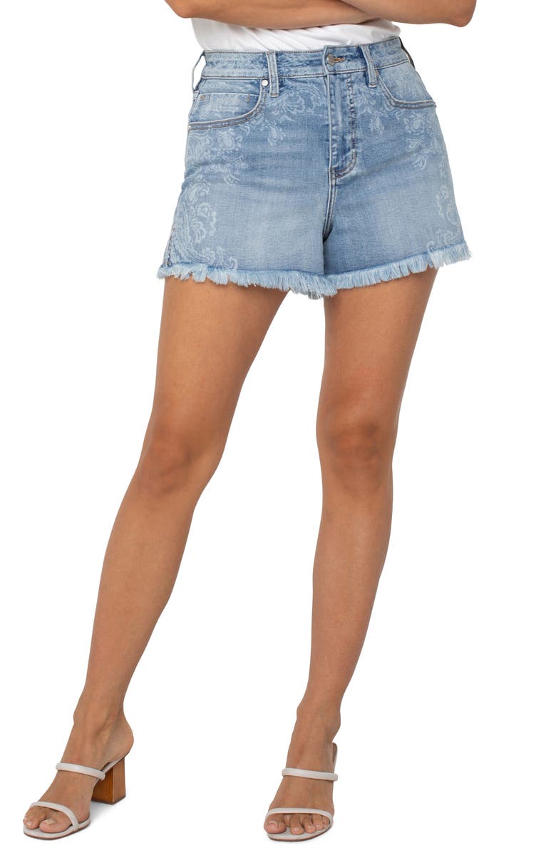 Liverpool Los Angeles Christine A-Line Fray Denim Shorts, Alternate, color, 