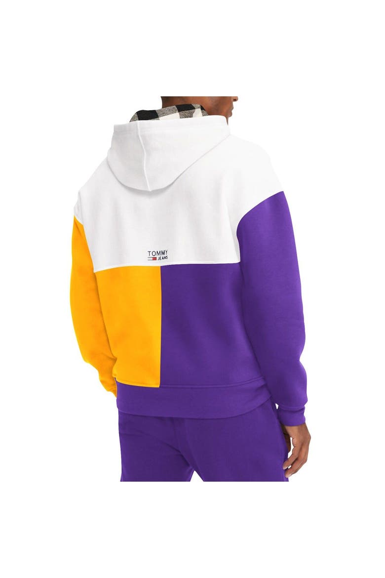 Men's Tommy Jeans White/Purple Los Angeles Lakers Andrew Split Pullover Hoodie, Alternate, color, White