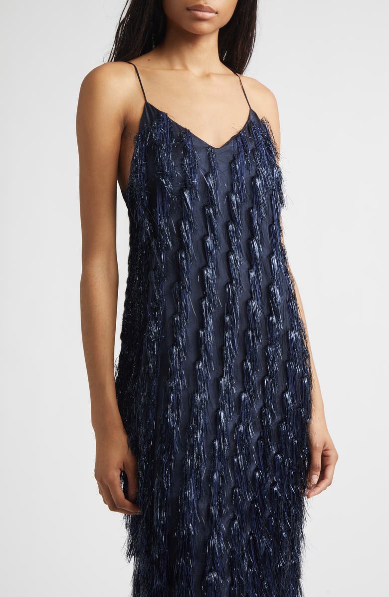 Stella McCartney Metallic Tinsel Satin Slipdress, Alternate, color, Navy