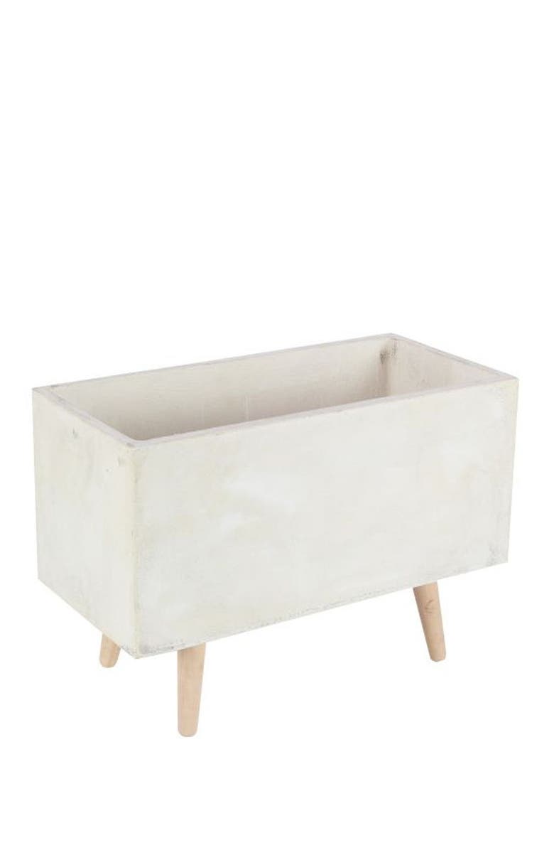 SONOMA SAGE HOME White Fiberclay Contemporary Planter with Wood Legs - Set of 2, Alternate, color, 