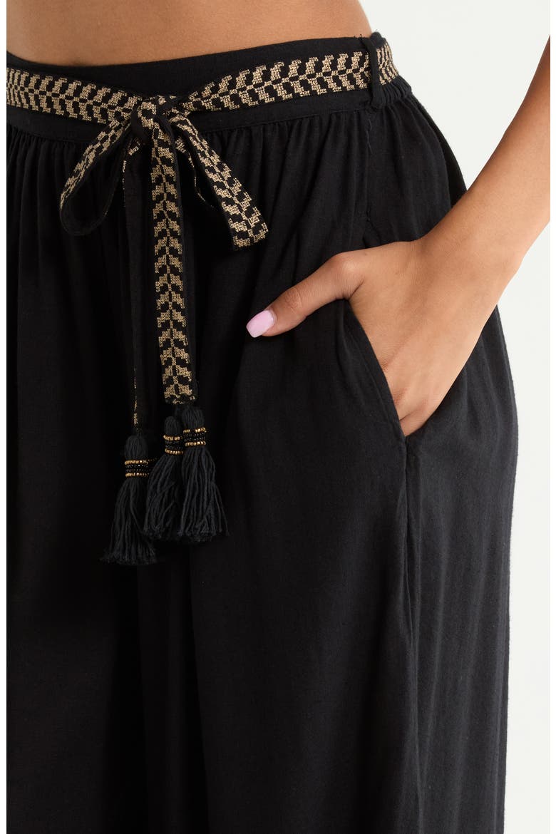 Tie Belt Wide Leg Cover-Up Pants, Alternate, color, BLACK