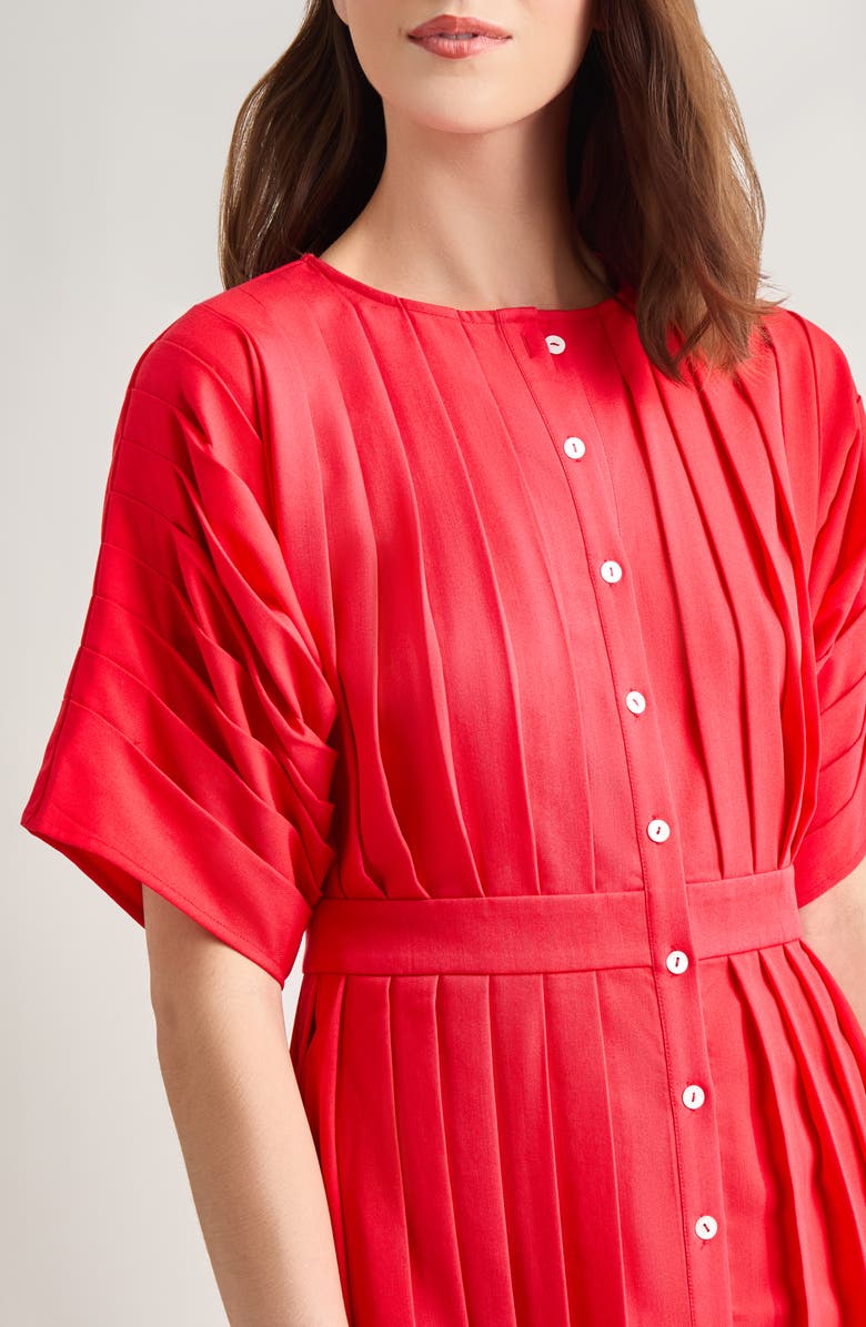 Misook Pleated Fit & Flare Midi Dress, Alternate, color, Radiant Pink