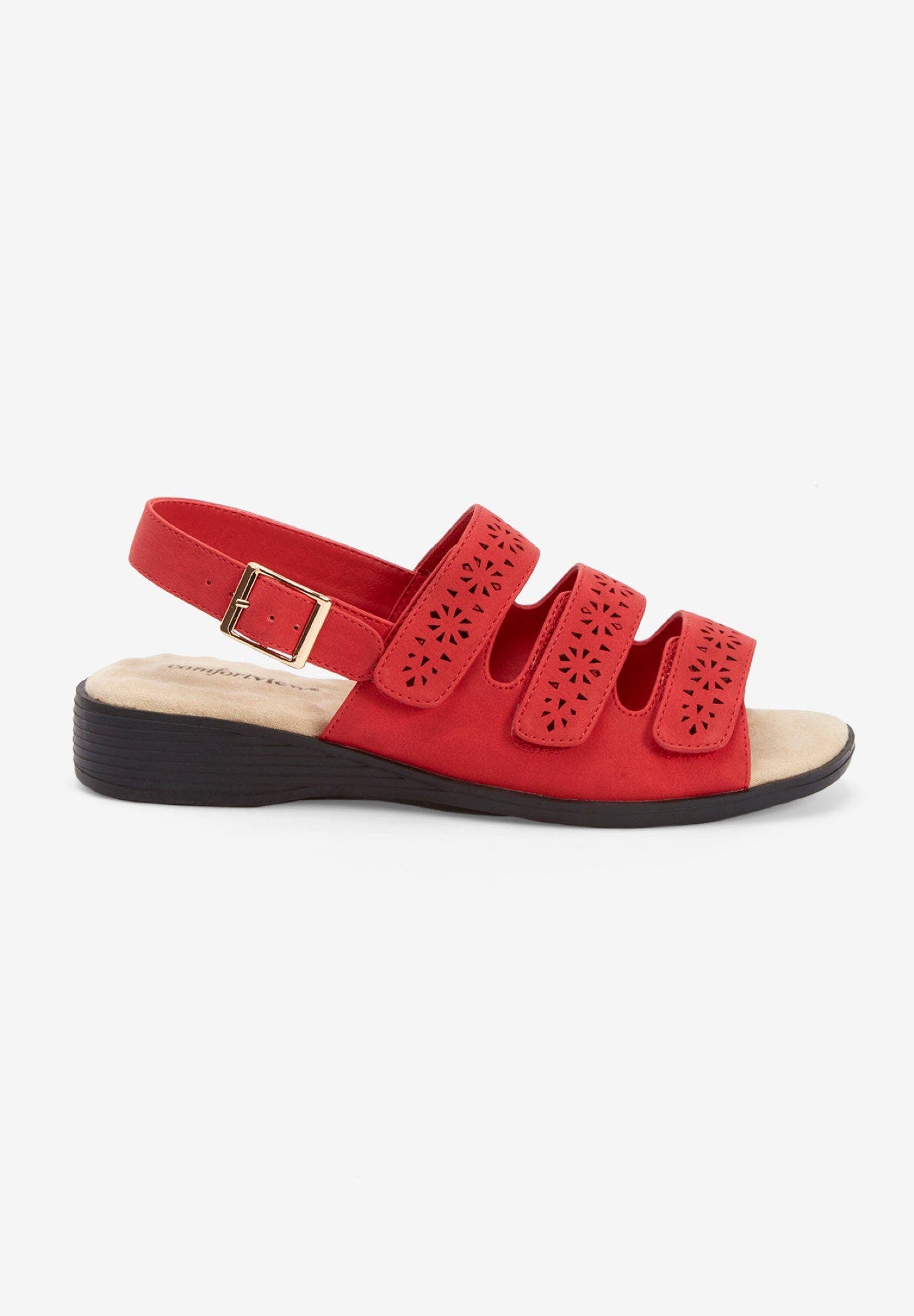 The Sutton Suede Like Adjustable Sandal, Alternate, color, HOT RED