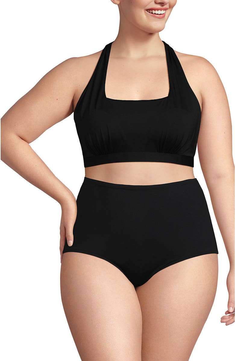Lands' End Chlorine Resistant Square Neck Halter Bikini Swimsuit Top, Main, color,