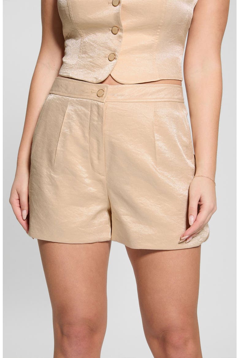 Camille Velvet Pleat Front Shorts, Alternate, color, BEIGE