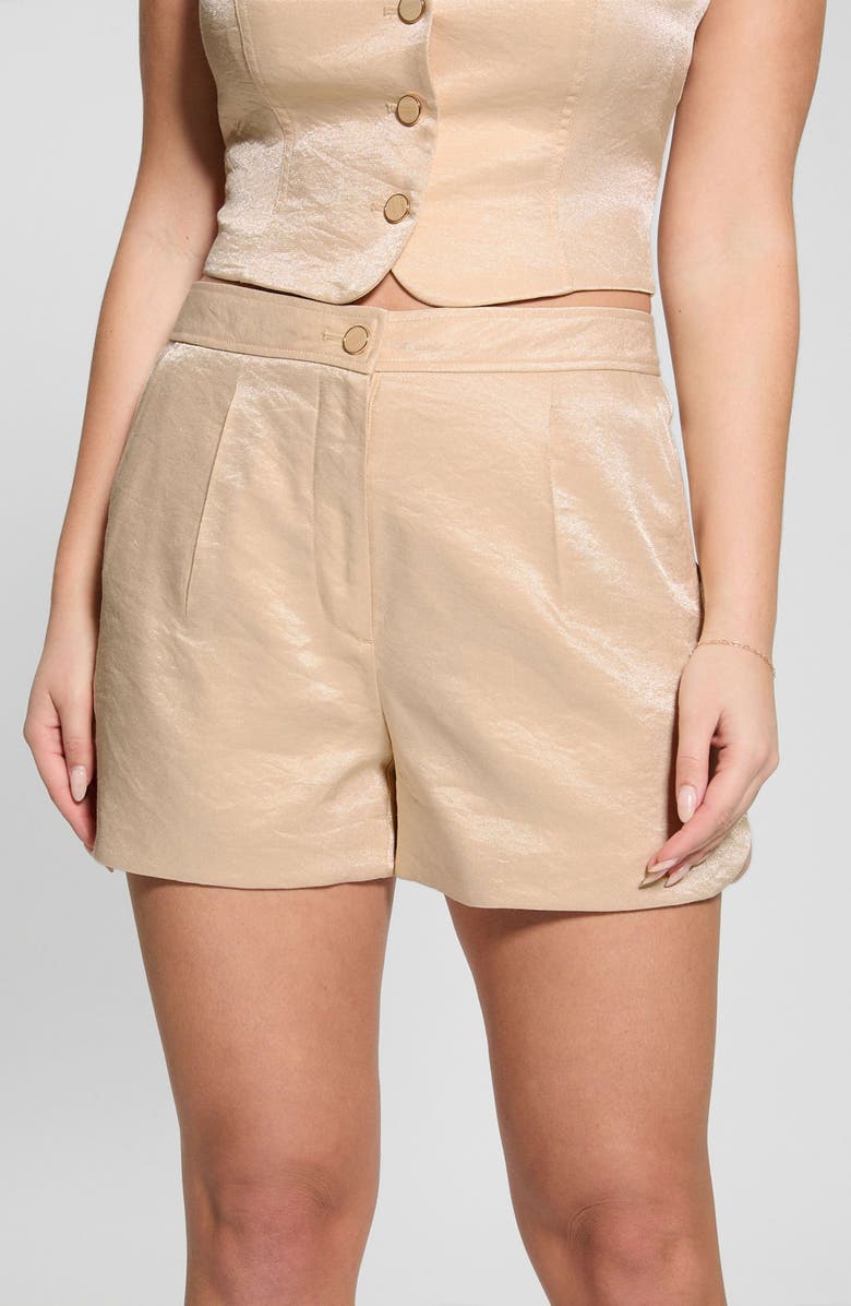 GUESS Camille Velvet Pleat Front Shorts, Alternate, color, Beige