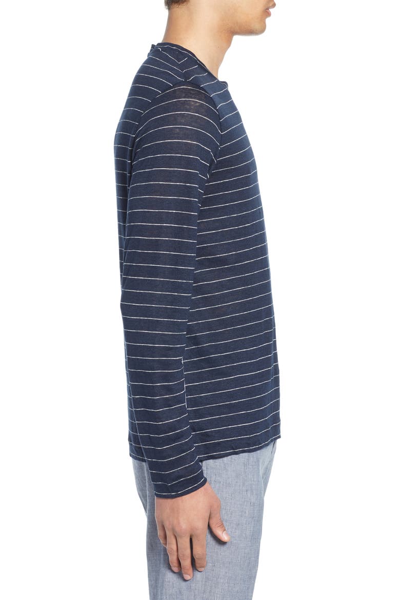 Long Sleeve Stripe Linen T-Shirt, Alternate, color, NAVY AND WHITE