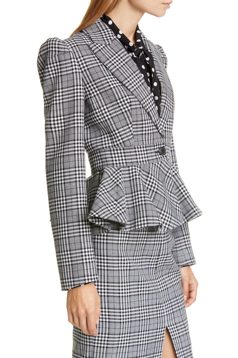 Glen Plaid Wool Peplum Jacket, Alternate, color, BLACK/ WHITE