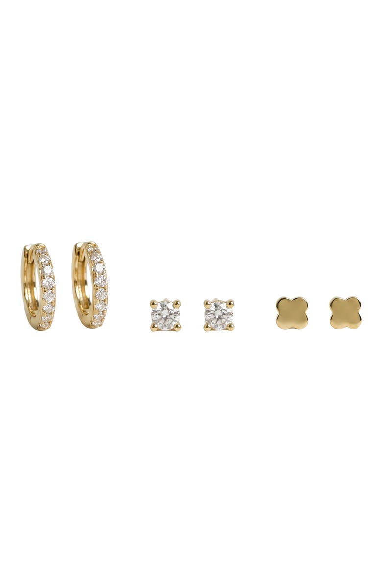 Aspen Cubic Zirconia Set of 3 Pairs of Earrings, Main, color, GOLD