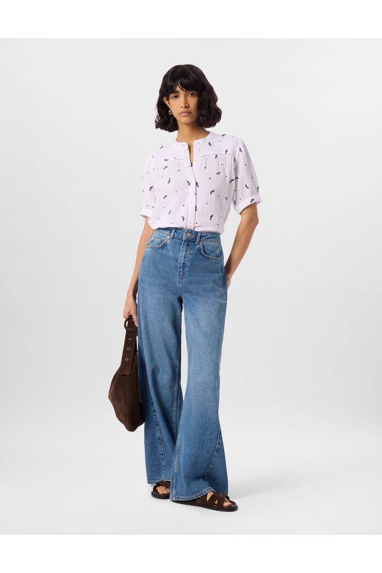 Embroidered Cotton Frill Top, Main, color, Ivory/Multi