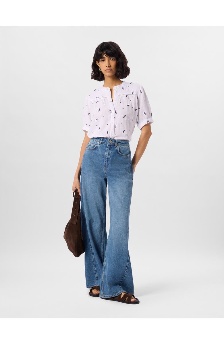 Whistles Embroidered Cotton Frill Top, Main, color, Ivory/Multi