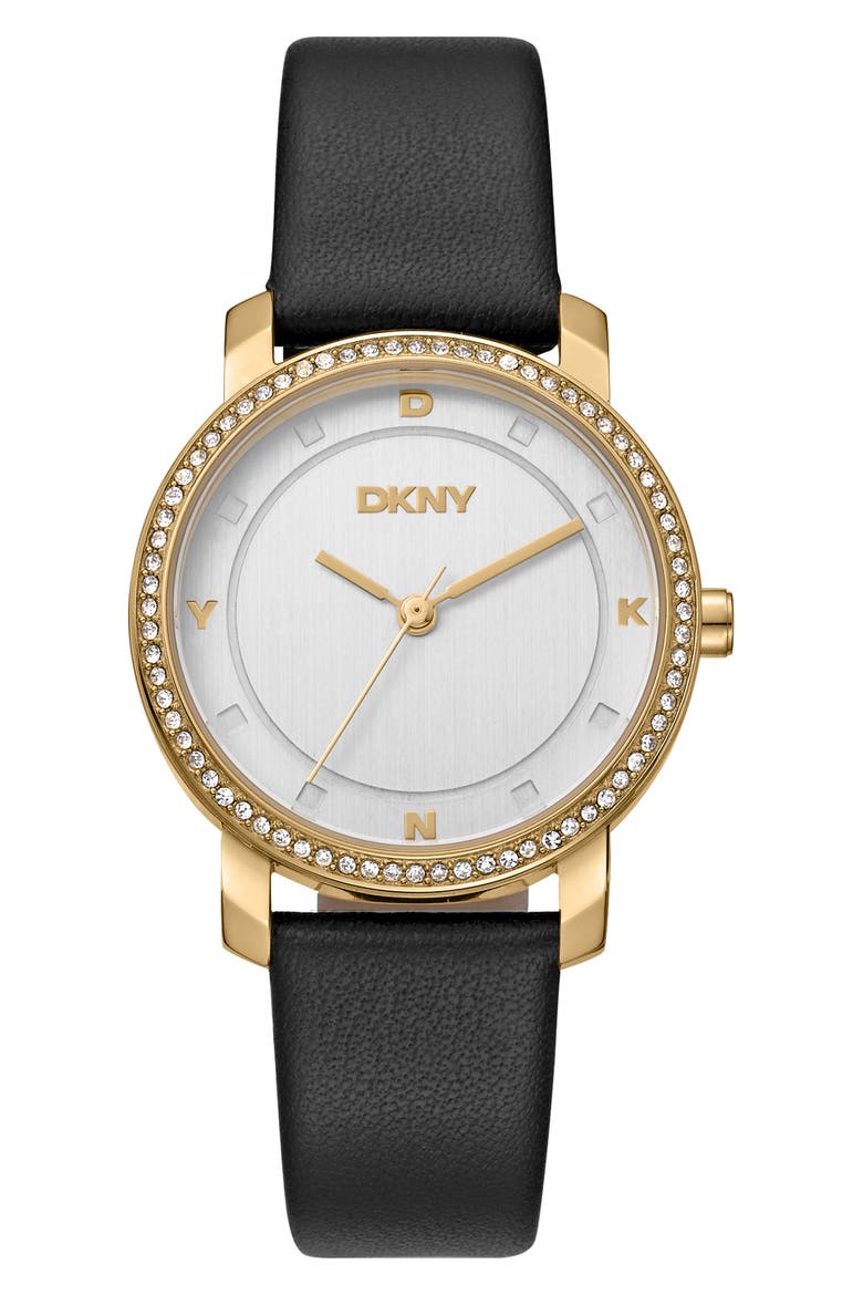 316L Leather Strap Watch, Main, color, BLACK