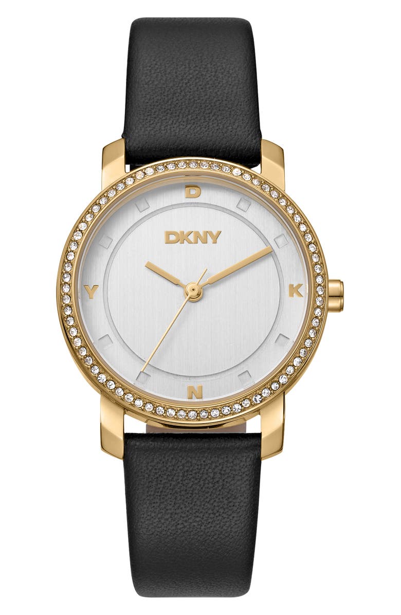 GEVRIL 316L Leather Strap Watch, Main, color, Black