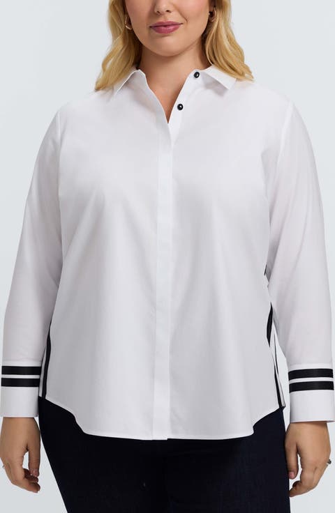 Brooke Non-Iron Grosgrain Trim Cotton Button-Up Shirt (Plus)
