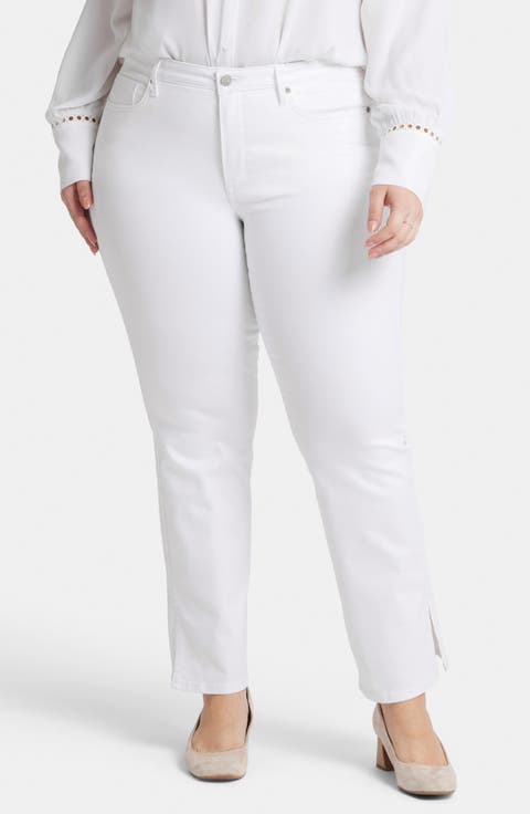 Barbara Side Slit Bootcut Jeans (Optic White) (Plus)