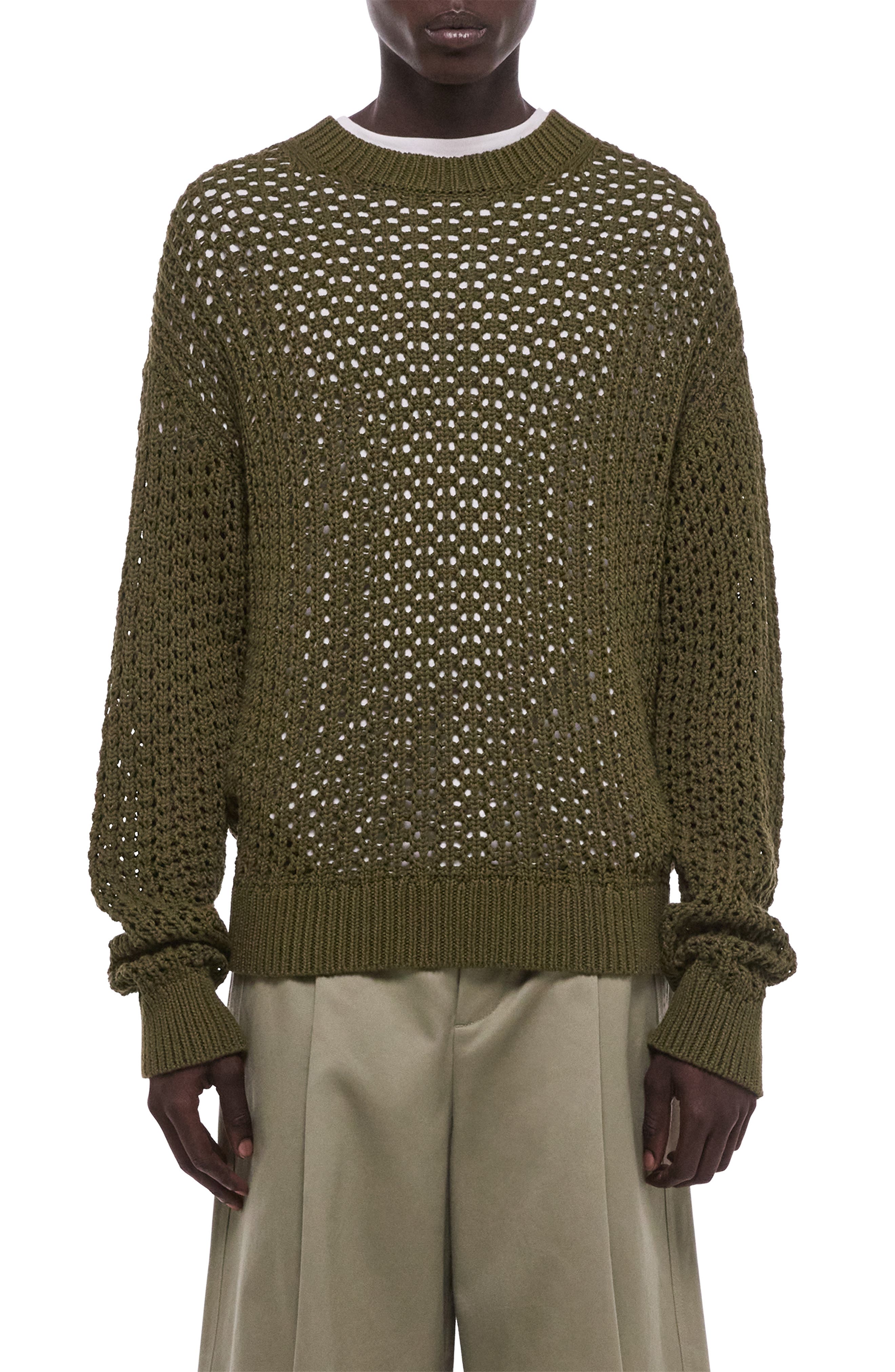 Open Stitch Organic Cotton Blend Crewneck Sweater