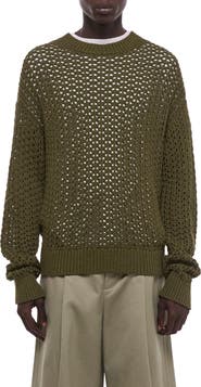 Helmut Lang Open Stitch Organic Cotton Blend Crewneck Sweater