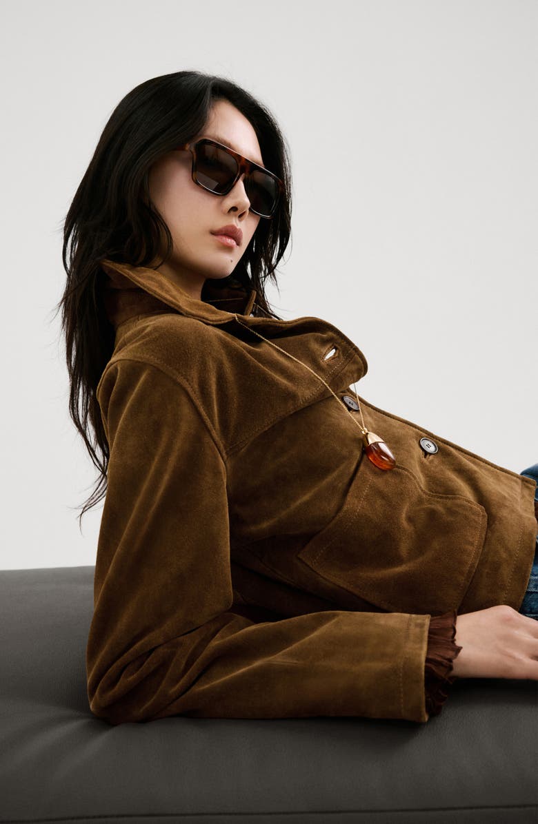 MANGO Laura Crop Suede Jacket, Alternate, color, Tobacco Brown