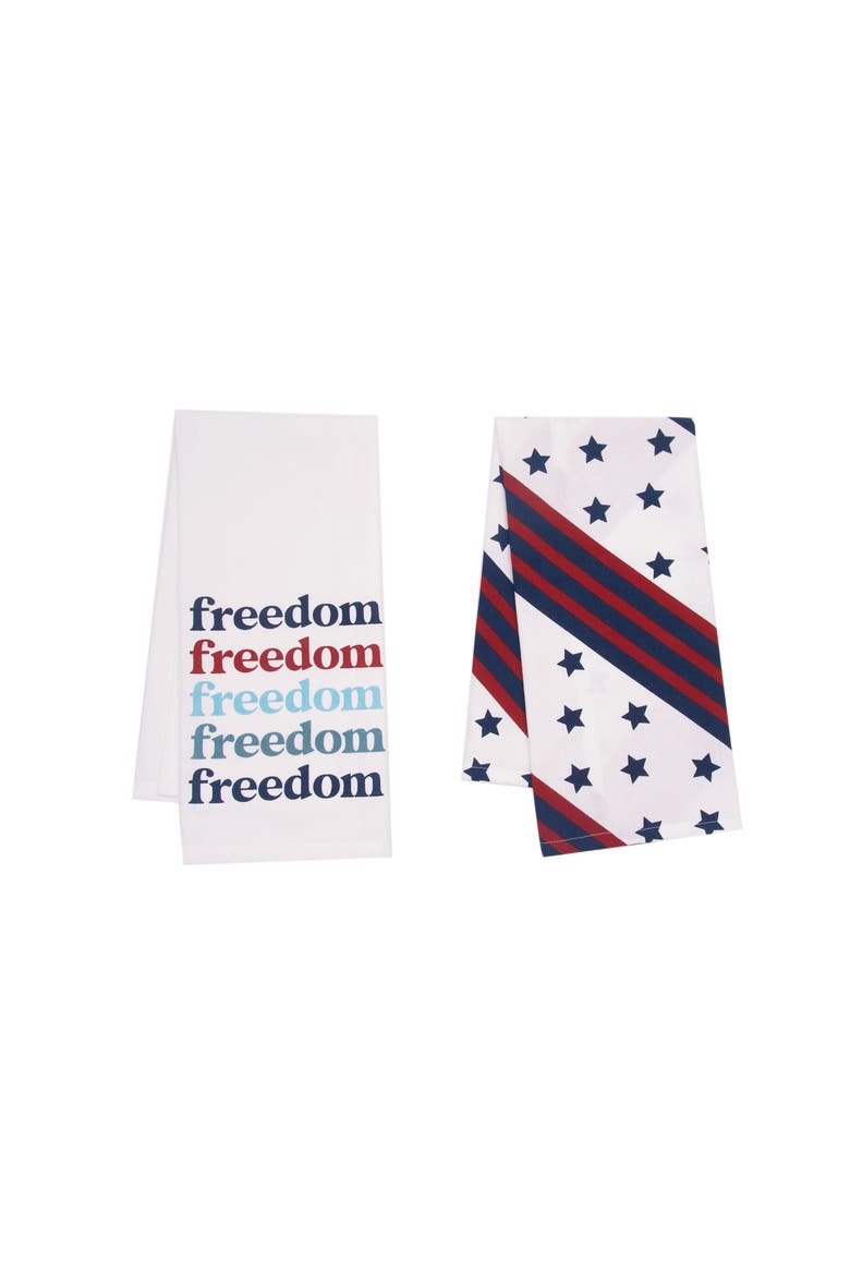 Freedom Star Patriotic 100% Cotton Graphic Print Set of 2 Handtowels, Main, color, Blue