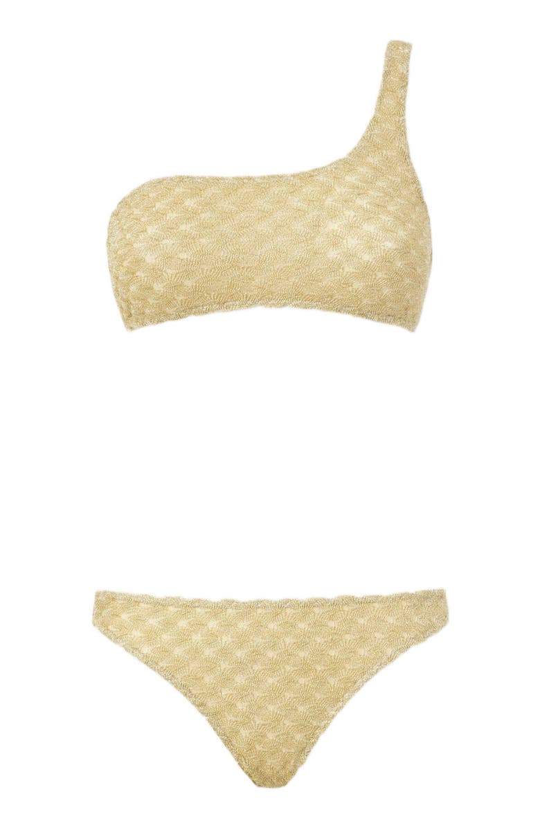 Missoni One-shoulder Bikini In Lamé Viscose With Raschel Workmanship, Alternate, color, Gold