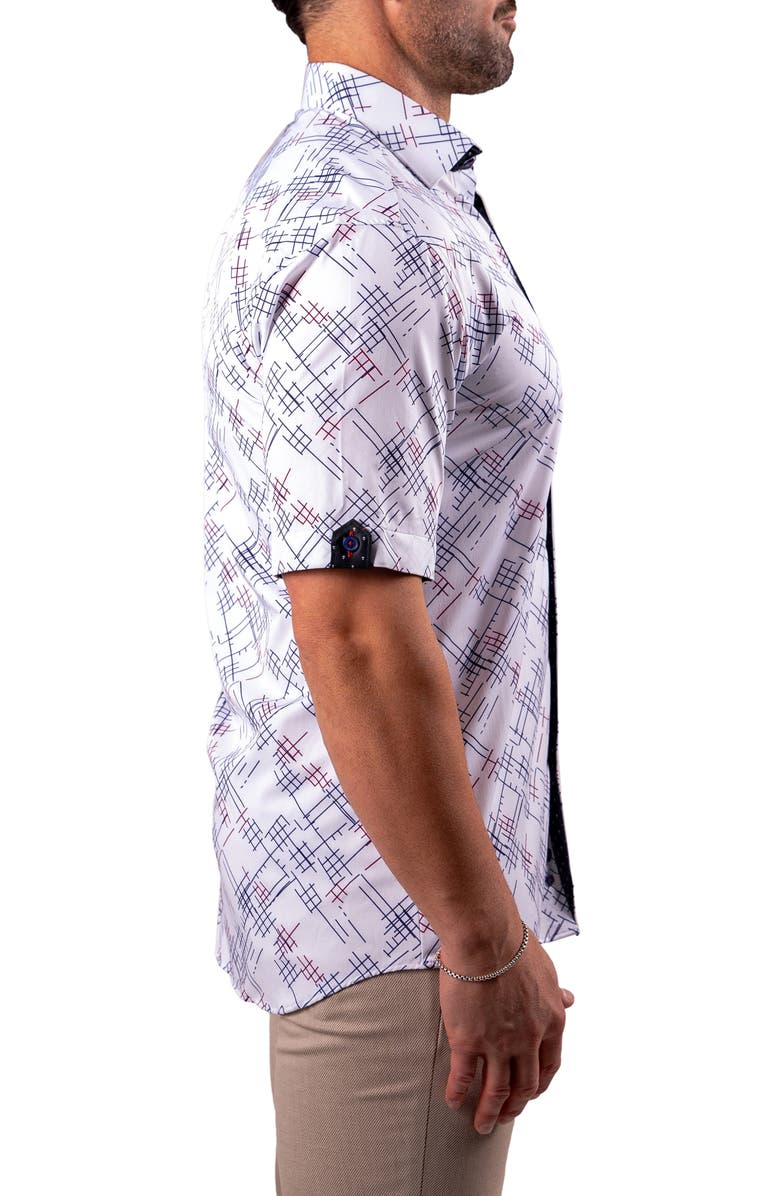 Maceoo Galileo Resistance Hatch Print Short Sleeve Button-Up Shirt, Alternate, color, 
