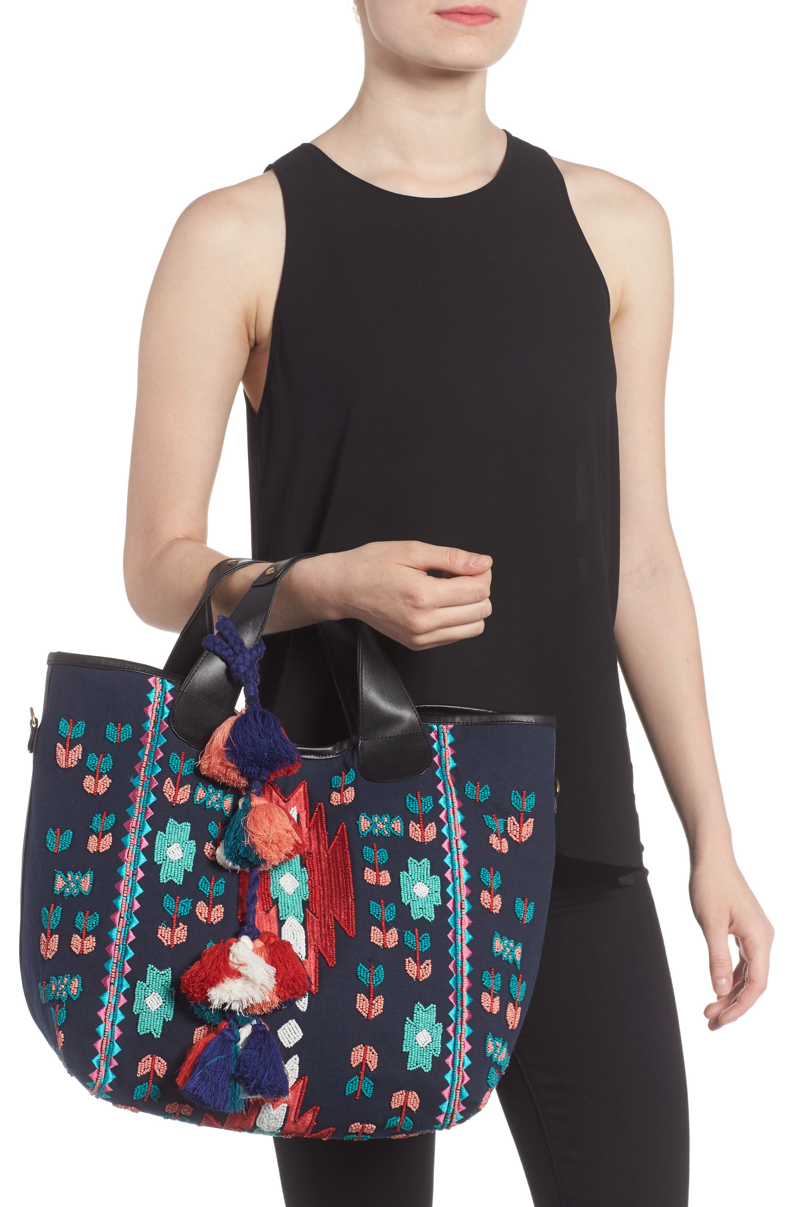 STEVEN by Steve Madden Beaded Tassel Tote, Alternate, color, 