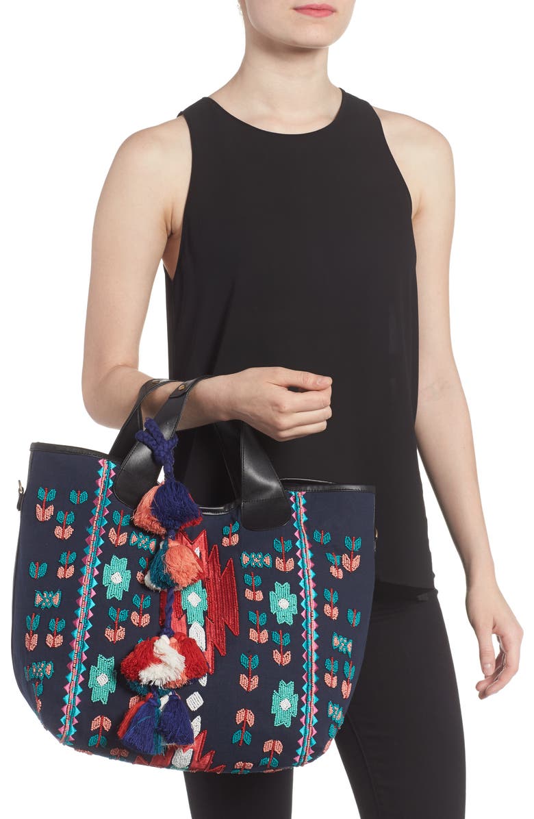 STEVEN by Steve Madden Beaded Tassel Tote, Alternate, color,