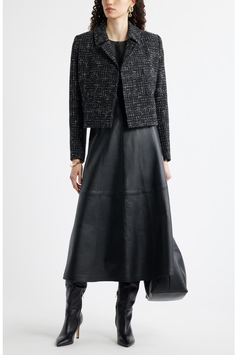 Textured Cropped Jacket, Alternate, color, BLACK- IVORY TWEED
