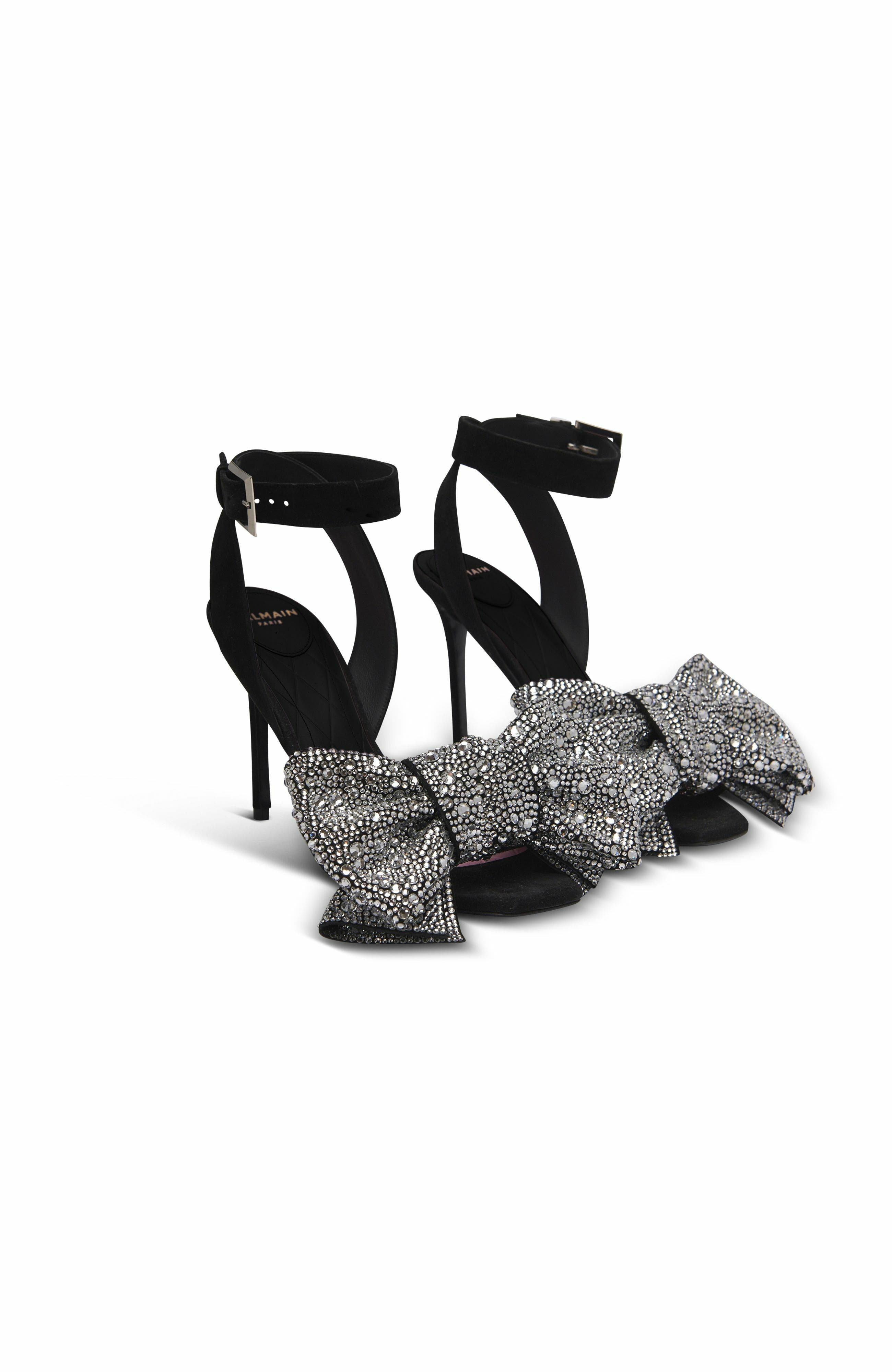 Balmain Suede Ruby Heels With Rhinestone Bows, Alternate, color, Black