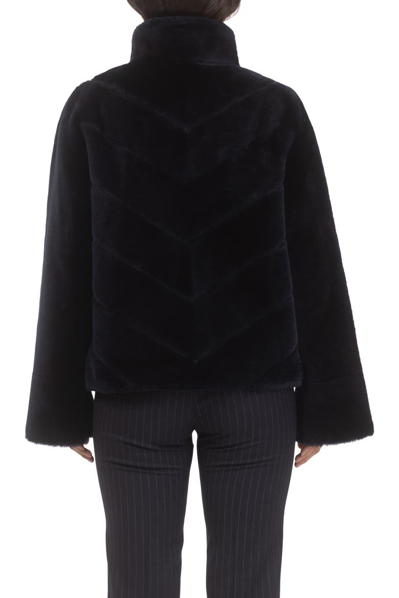 Genuine Shearling Reversible Chevron Jacket and Horizontal Bottom, Alternate, color, NAVY/NAVY
