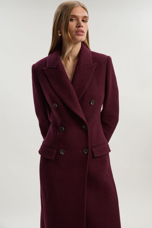 Karen Millen Wool Double Breasted Tailored Midi Coat In Burgundy