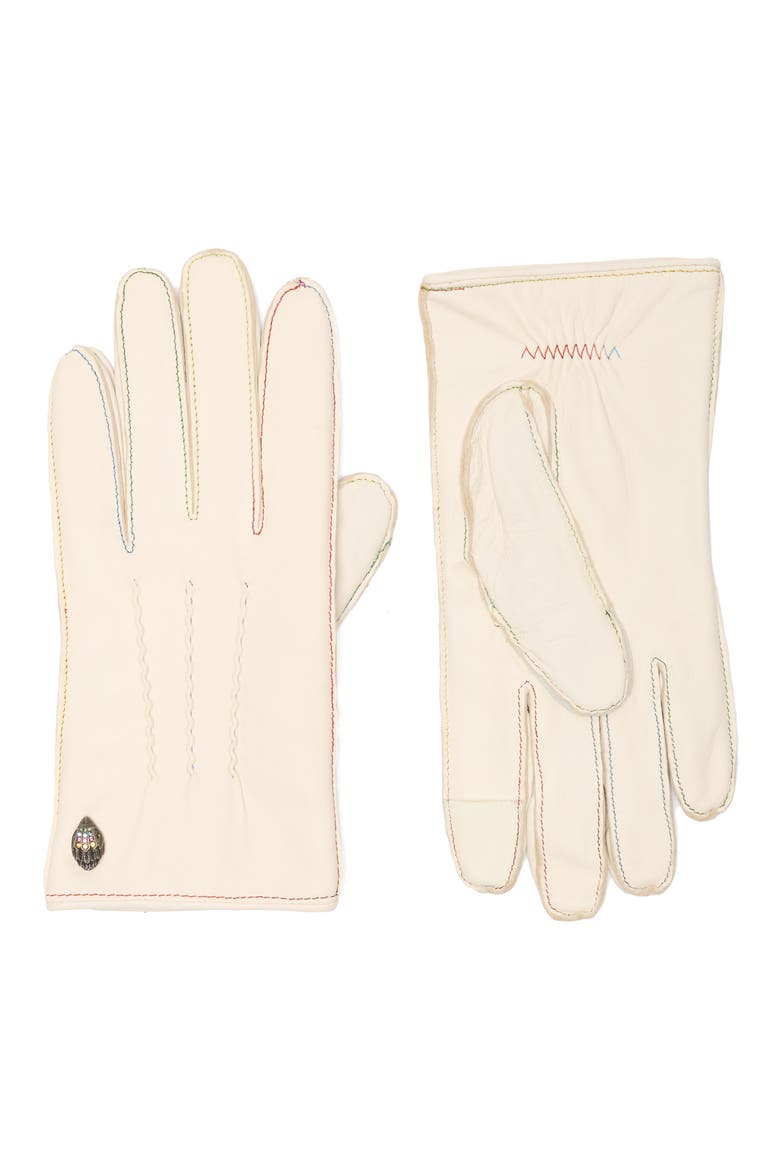 Stitched Leather Tech Gloves, Main, color, BONE