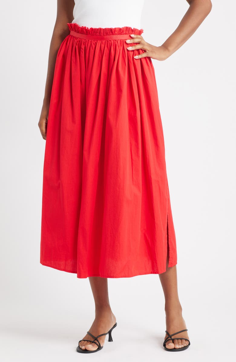 Topshop Crinkle Cotton Maxi Skirt, Main, color, Red