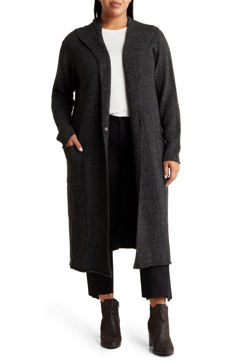 Hooded Longline Cardigan, Main, color, CHARCOAL