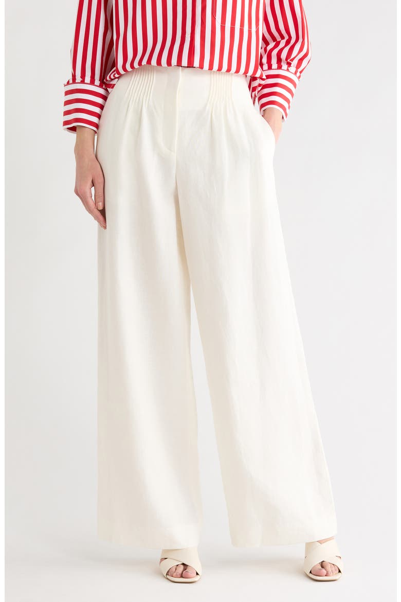 Mini Pleated Linen Pants, Main, color, IVOIRE