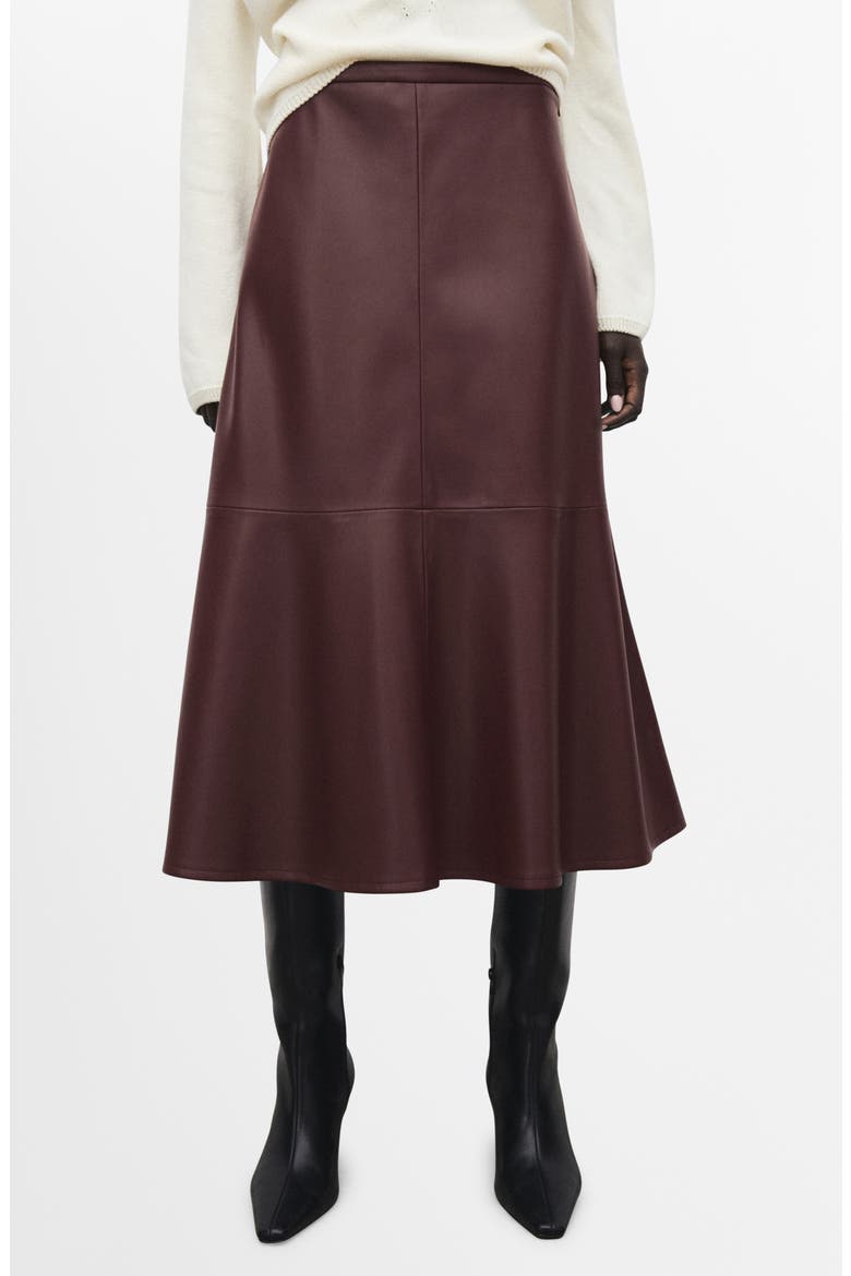 Paris Faux Leather A-Line Midi Skirt, Main, color, MAROON