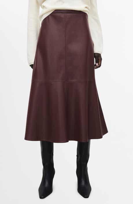 MANGO Paris Faux Leather A-Line Midi Skirt