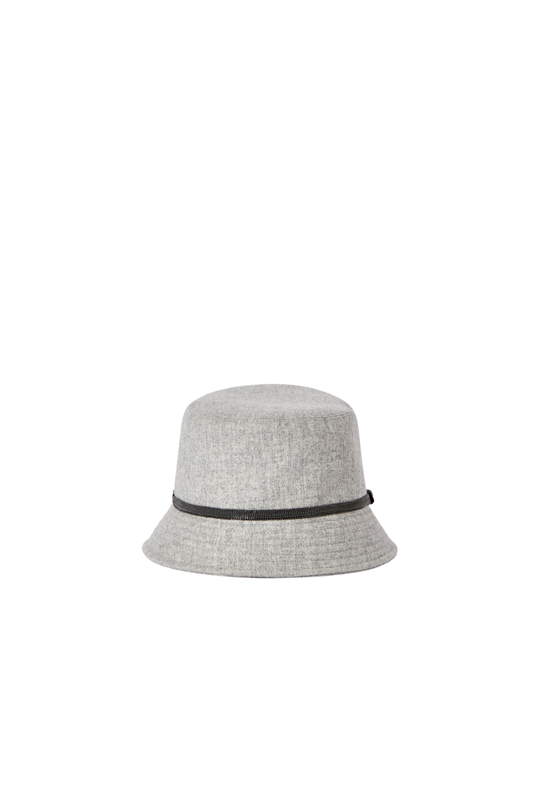 Virgin wool and cashmere flannel bucket hat with shiny band, Alternate, color, Light Grey