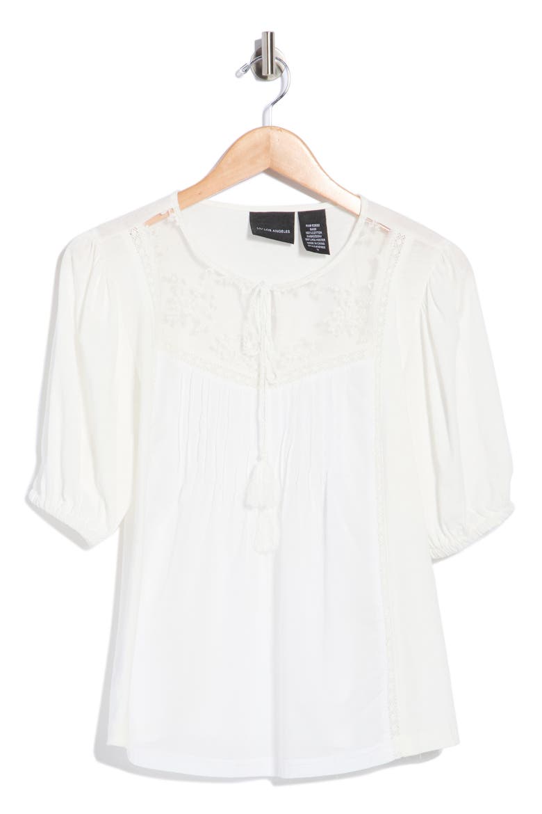 Mixed Media Pleat Top, Alternate, color, WHITE