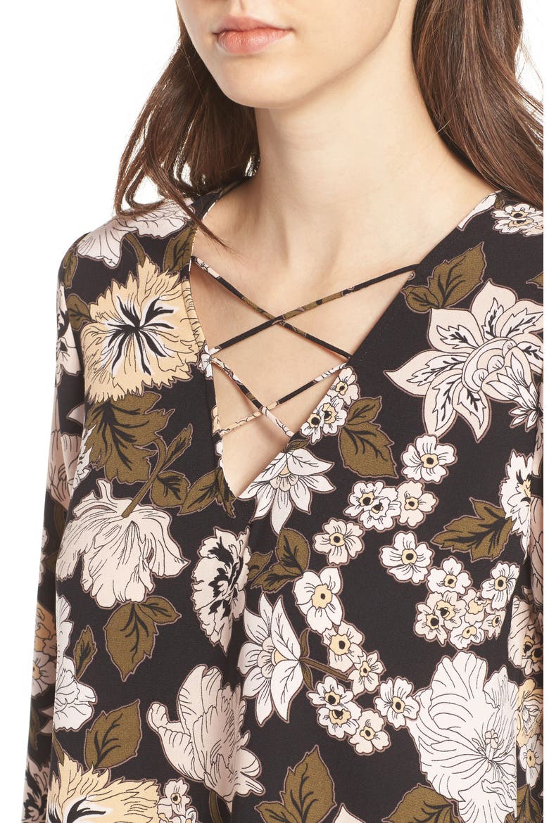Lace Up Blouse, Alternate, color, BLACK SPRING FLORAL