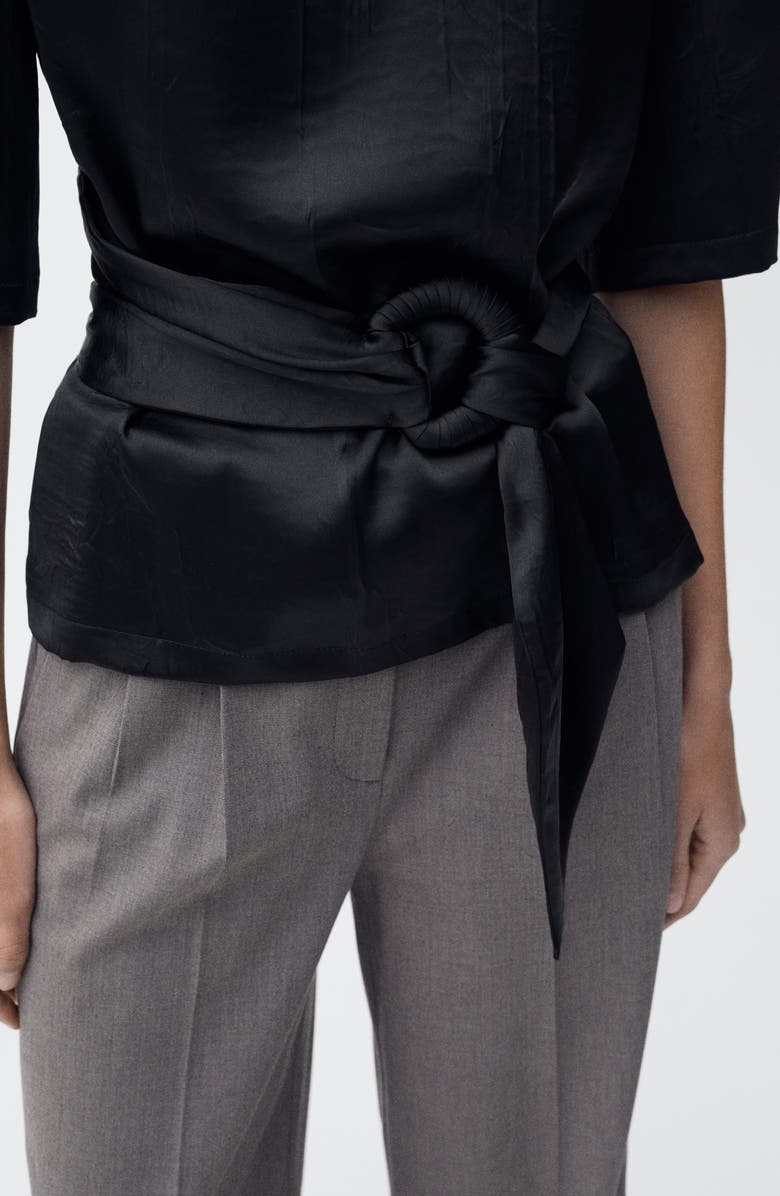 MANGO Belted Satin Shirt, Alternate, color,