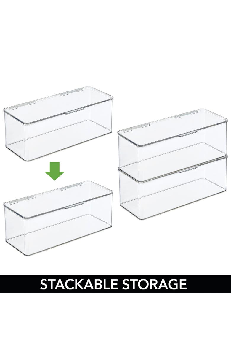 mDesign Plastic Playroom/Gaming Storage Organizer Box, Hinged Lid, 4 Pack, Clear, Alternate, color, Clear