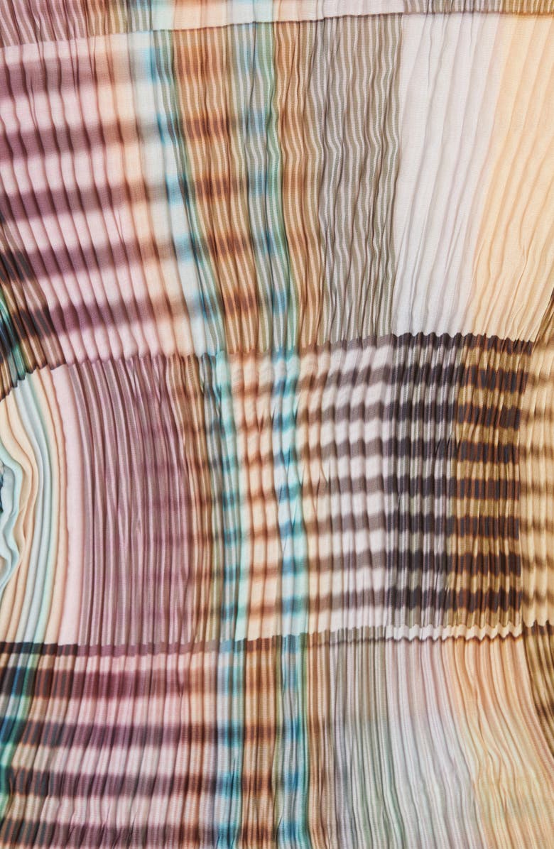 Julia Heuer Morena Check Plissé Pleated Bishop Sleeve Top, Alternate, color,