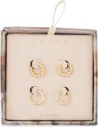 Leith Set of 2 Twisted & Smooth Huggie Hoop Earrings