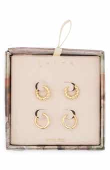 Set of 2 Twisted & Smooth Huggie Hoop Earrings