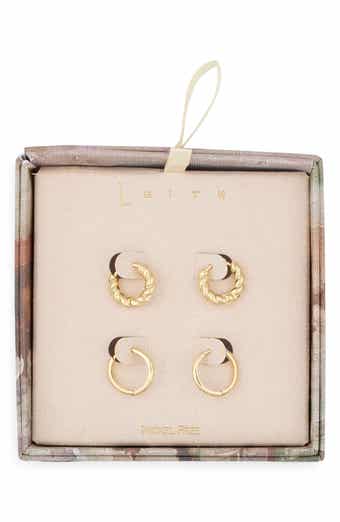 Set of 2 Twisted & Smooth Huggie Hoop Earrings