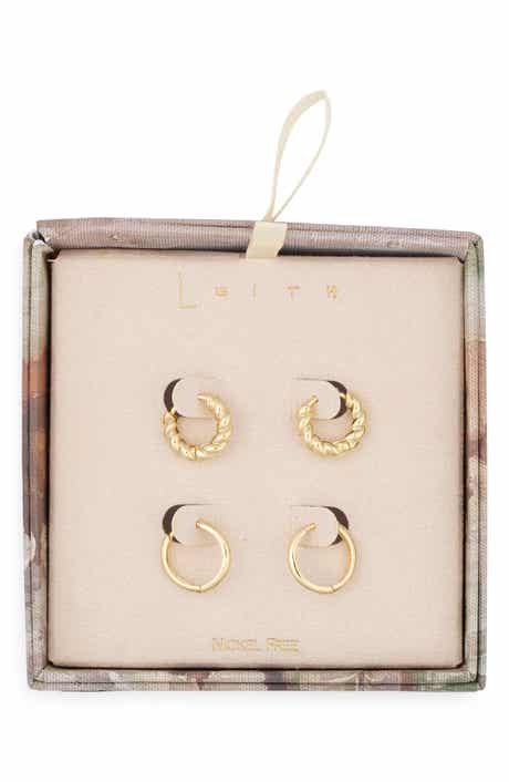 Set of 2 Twisted & Smooth Huggie Hoop Earrings