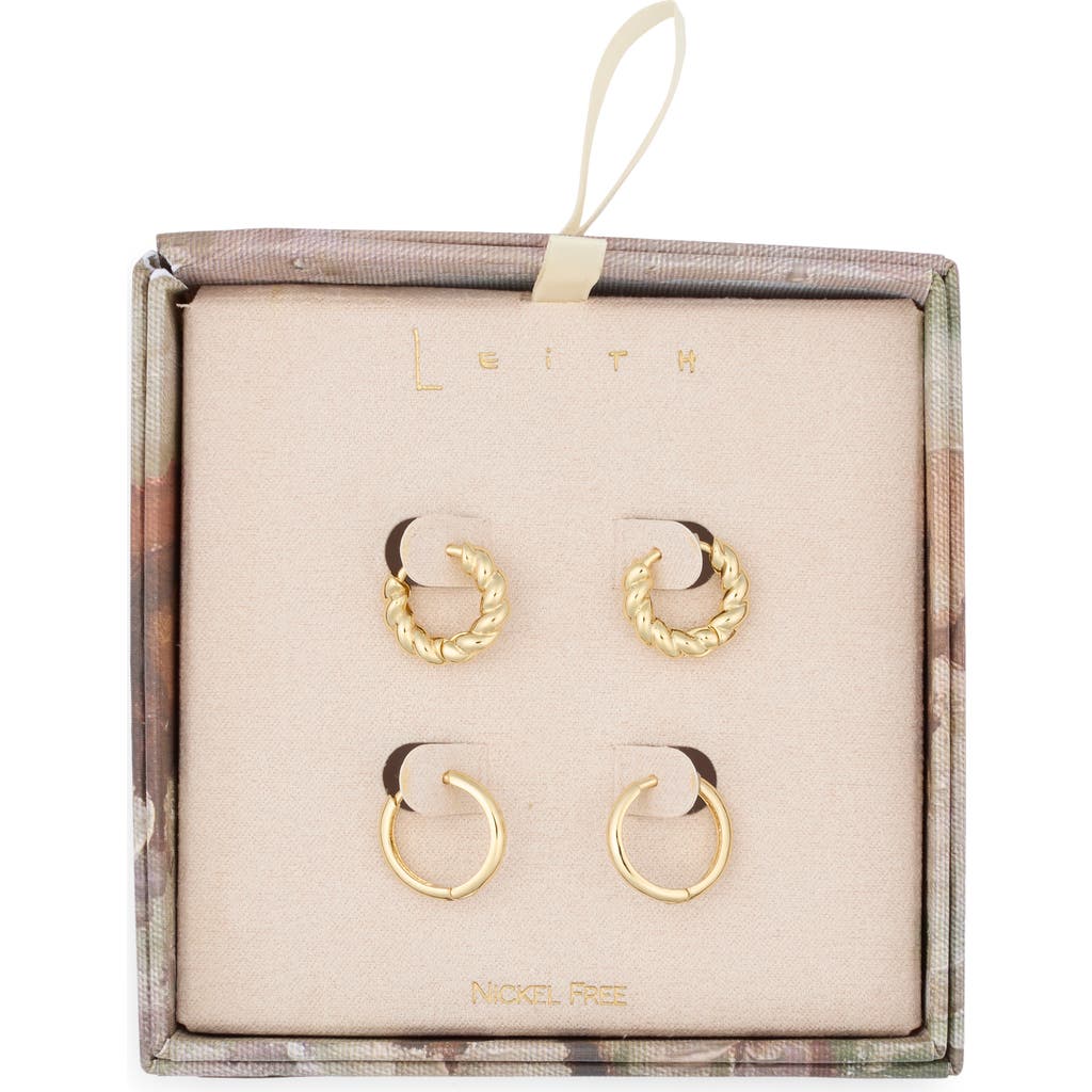 Leith Set Of 2 Twisted & Smooth Huggie Hoop Earrings In Gold