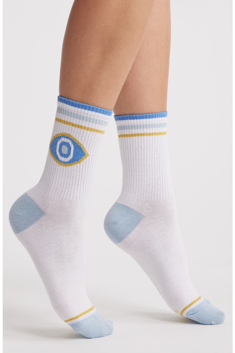 Cotton Blend Crew Socks, Main, color, BLUE